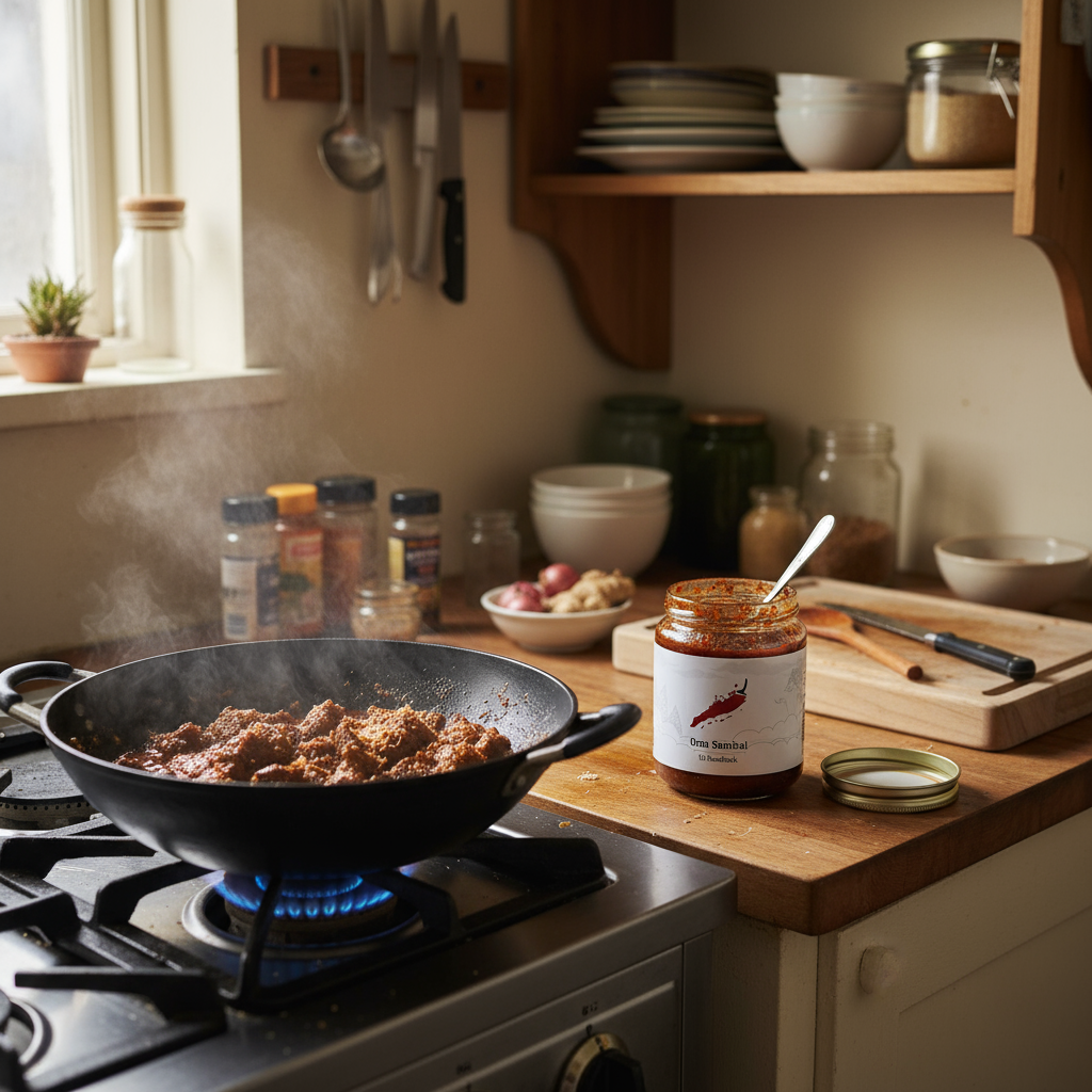 Rendang met een lepel sambal, stoofpot vol herinneringen en warmte.