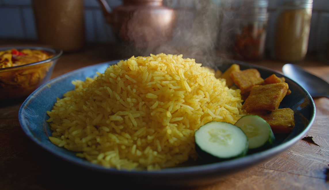 Oma's Nasi Kuning gele rijst met sambal